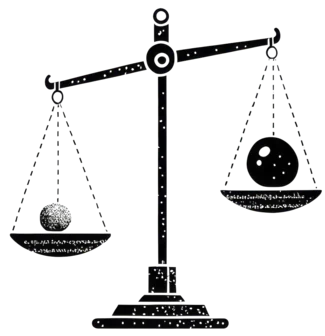 A balance scale drawn in ink.