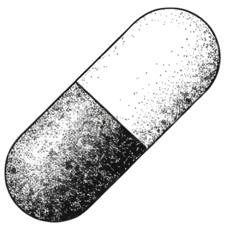 A two-part capsule drawn in ink.
